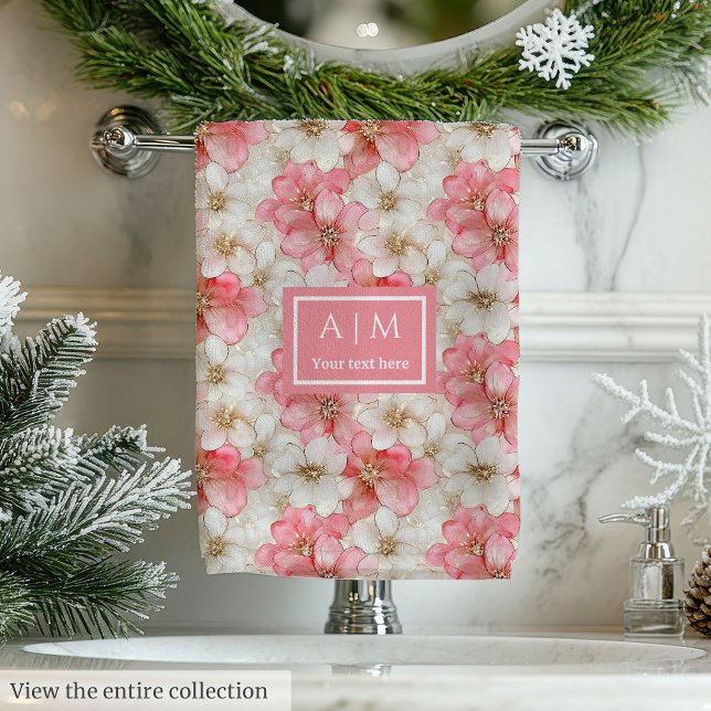 Conjunto De Toalhas Powder Pink Gold Floral Towel Modern Wedding Gift (Powder Pink Gold Floral Towel Modern Wedding Gift)