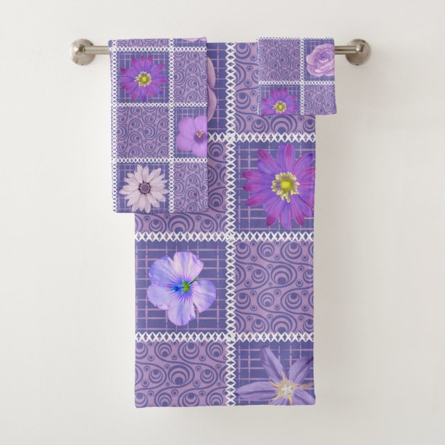 Conjunto De Toalhas Praças De Colheita Floral abstrato Roxo (Insitu)