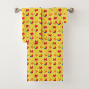 Conjunto De Toalhas Praia Beachball Crab Sun Starfish Verão Amarelo