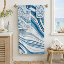 Conjunto De Toalhas praia costeira ondas náuticas aquarela redemoinhos