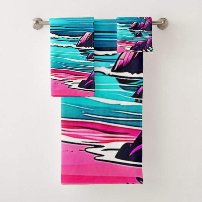 Conjunto De Toalhas Praia da Lua Rosa Vibrante (Insitu)