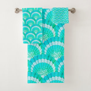Conjunto De Toalhas Praia de Shell Tropical de Azul-Cola Azul