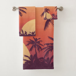 Conjunto De Toalhas Praia Tropical de Palmeiras Sunset