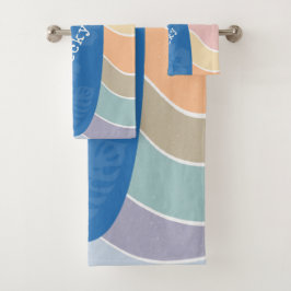 Conjunto De Toalhas Prancha de Surf Blue Hawaii em Ondas Pastel