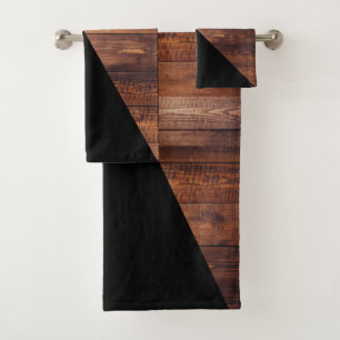 Conjunto De Toalhas Pranchas diagonais & de madeira pretas modernas