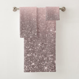 Conjunto De Toalhas Prata e Rosa Bege Brilho Cintilante Glamour Femini