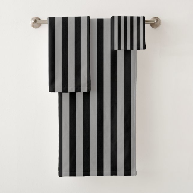 Conjunto De Toalhas Prata vertical e listras pretas (Insitu)