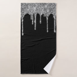 Conjunto De Toalhas Prateado Chic Brilho Gotas Brilha Preto
