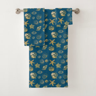 Conjunto De Toalhas Prateleiras Douradas de praia azul