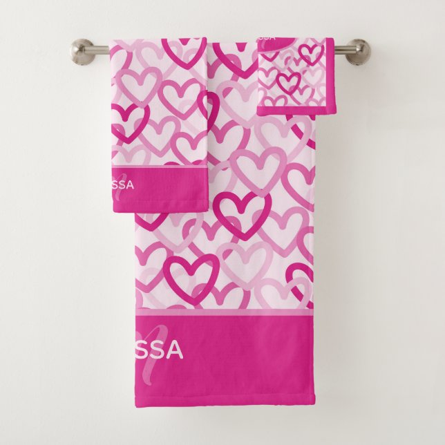 Conjunto De Toalhas Preppy Hearts Pink (Insitu)