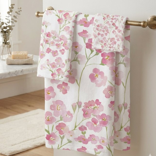 Conjunto De Toalhas Presente de Aniversário Botânico Mãe Flor Silvestr (Cozy pink wildflower towel set for mom, a lovely birthday gift idea for her)