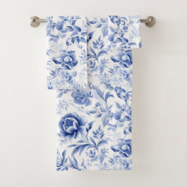 Conjunto De Toalhas Presente de Padrão de Toile Floral Branco Azul Fra