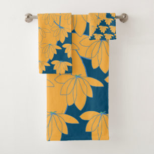 Conjunto De Toalhas Presente Floral Dourado em Azul Turquesa