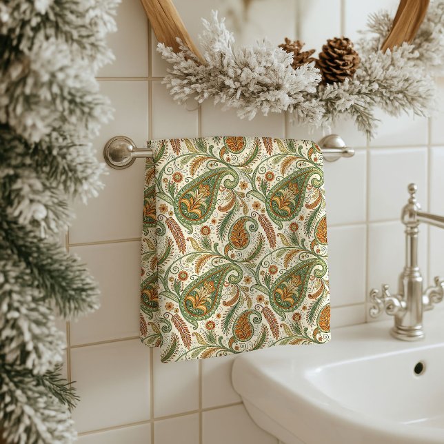 Conjunto De Toalhas Presente para Idosos Acento de Banho Boho Paisley  (Gift for Elders Earthy Boho Paisley Bath Accent)