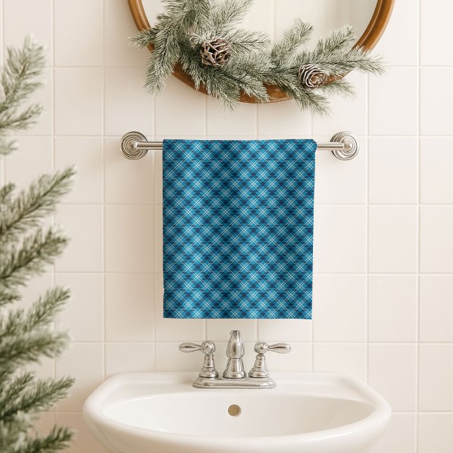 Conjunto De Toalhas Presente para Pai Azul e Azul Xadrez Escocês Acent (Gift for Dad Navy and Blue Tartan Bath Accent)