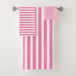 Conjunto De Toalhas Presente Rosa + Stripes Brancas