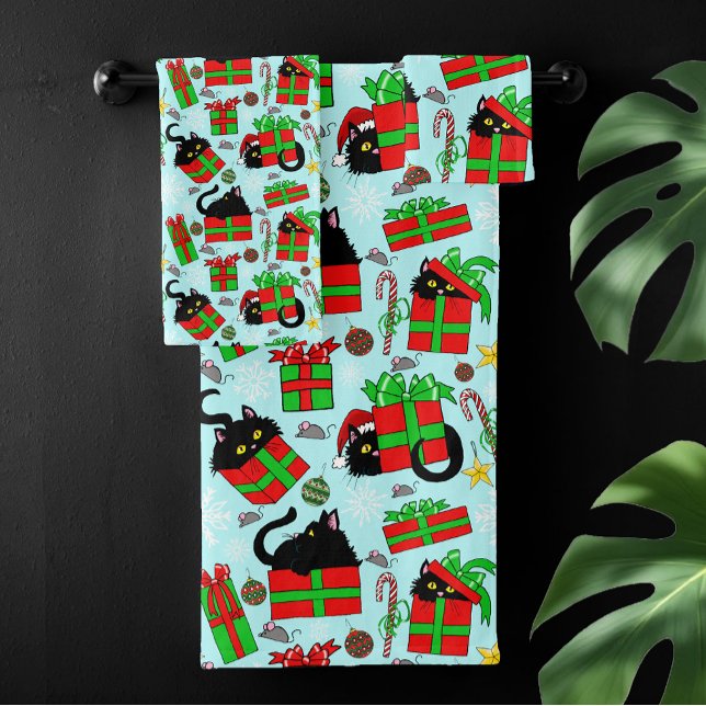 Conjunto De Toalhas Presentes de Natal de Gato Negro (Criador carregado)