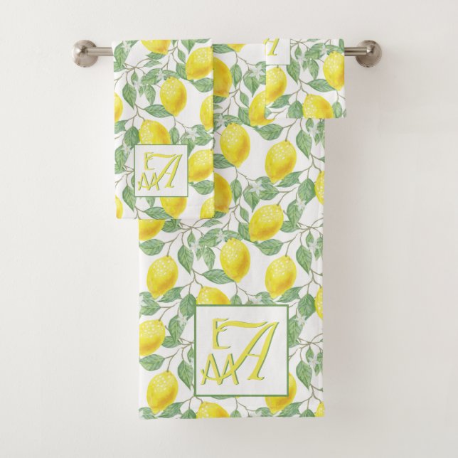 Conjunto De Toalhas Presentes Decorativos com Monograma de Limão Fresc (Insitu)