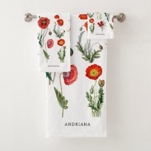 Conjunto De Toalhas Presilhas de Cores d'Água Vermelhas Florais Nome P