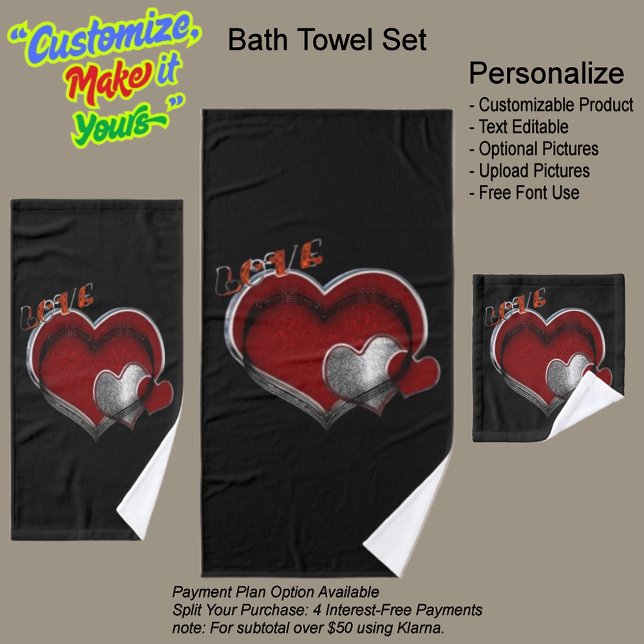 Conjunto de Toalhas Pretas do Coração (Heart Magic Bathroom Towel Set Featuring a Black Background.)