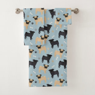 Conjunto De Toalhas Preto bonito e teste padrão dos Pugs de Tan
