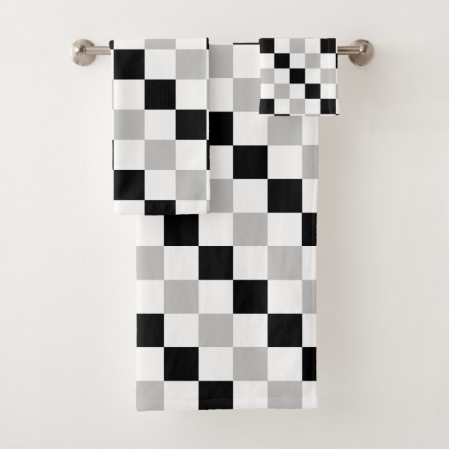Conjunto De Toalhas Preto, branco e cinzas Checkered (Insitu)