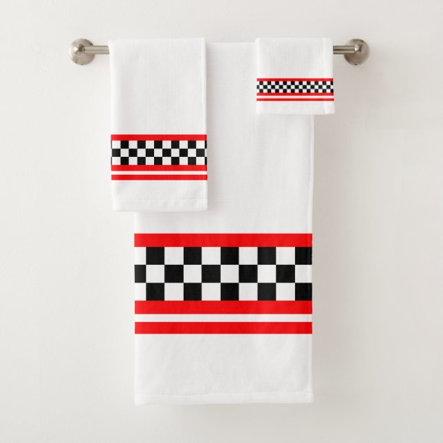 Conjunto De Toalhas Preto, Branco E Vermelho, Acentos, (Insitu)