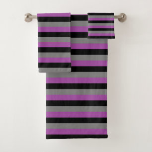 Conjunto De Toalhas Preto, cinza de carvão vegetal e listras do roxo