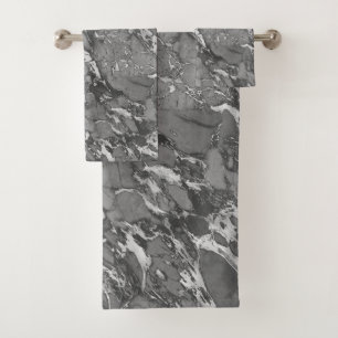 Conjunto De Toalhas Preto, Cinza e mármore branco