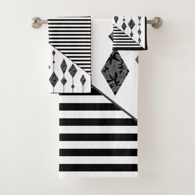 Conjunto De Toalhas Preto e branco, abstrato, geométrico, simples, Dig (Insitu)