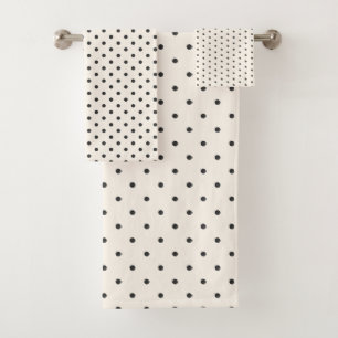 Conjunto De Toalhas Preto e Branco Padrão de Bolinhas de Marfim Retro