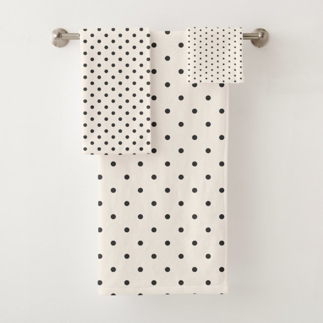 Conjunto De Toalhas Preto e Branco Padrão de Bolinhas de Marfim Retro  (Insitu)