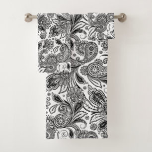Conjunto De Toalhas Preto e branco paisley