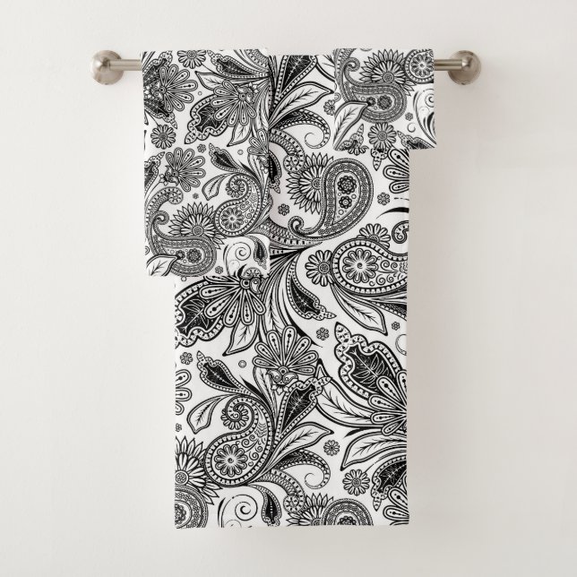 Conjunto De Toalhas Preto e branco paisley (Insitu)