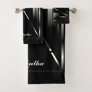 Conjunto De Toalhas Preto E Prata Minimalistas Únicos Monogramados
