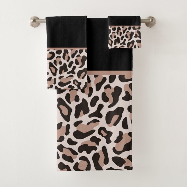 Conjunto De Toalhas Preto e Rosa Dourado Estampa de Leopardo Tendência (Insitu)