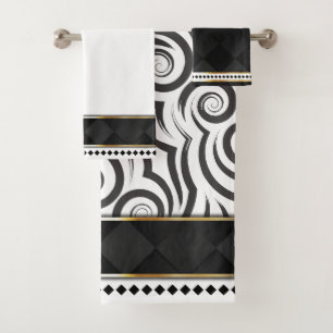 Conjunto De Toalhas Preto Elegante, Branco e Dourado com espirros