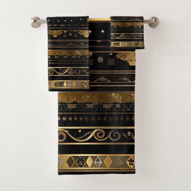 Conjunto De Toalhas Preto Elegante E Horizontal Dourada (Insitu)