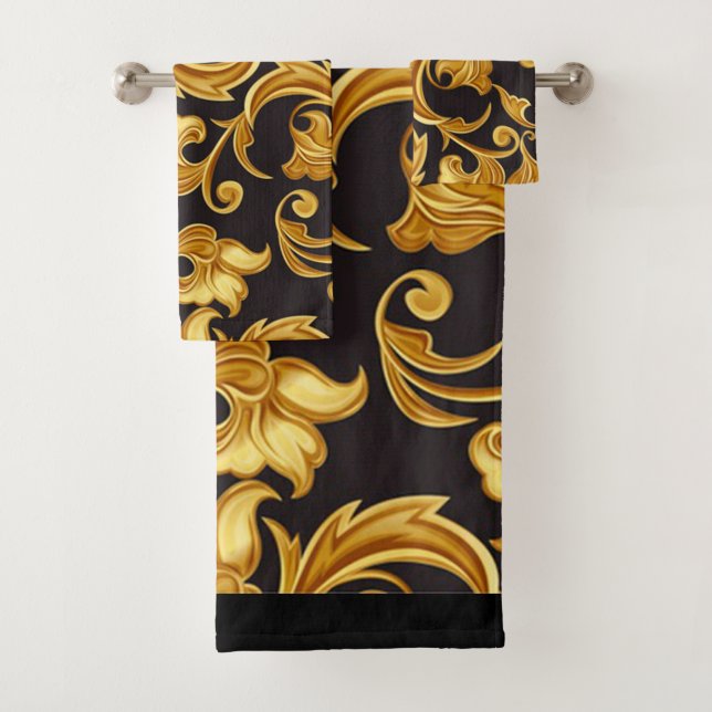 Conjunto De Toalhas Preto Floral Dourado (Insitu)