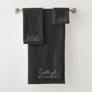 Conjunto De Toalhas Preto Mínimo Elegante Monograma