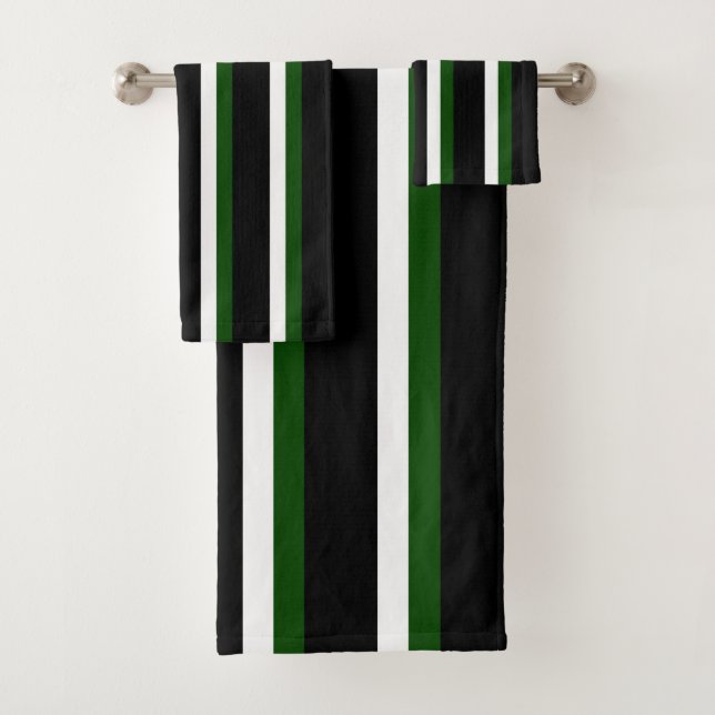 Conjunto De Toalhas Preto Profundo Verde Branco Listrado (Insitu)