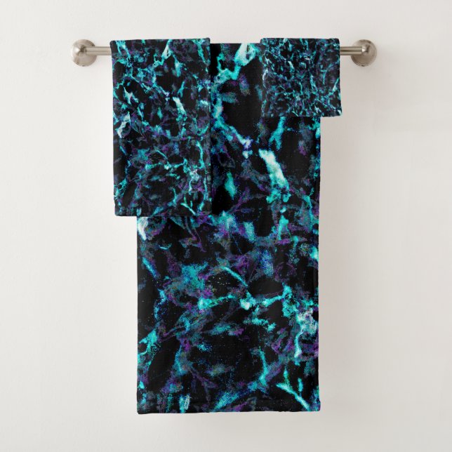 Conjunto De Toalhas Preto Roxo & Choque Azul Aqua Elétrico (Insitu)
