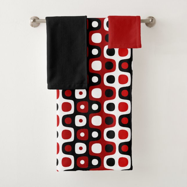 Conjunto De Toalhas preto vermelho e branco geométrico (Insitu)