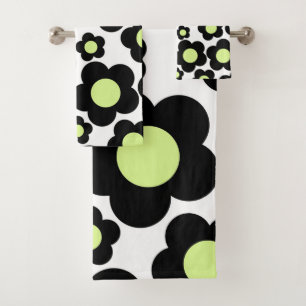 Conjunto De Toalhas Preto Whimsso e Verde limão Floral Cheio