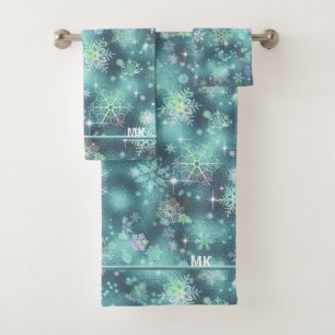Conjunto De Toalhas Prettiest Snowflakes, Teal ID846