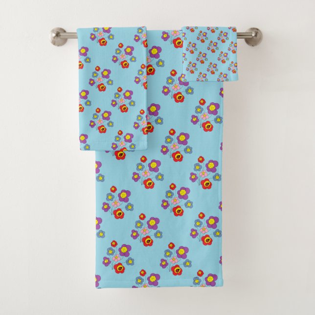 Conjunto De Toalhas Pretty Blue Ladybug and Flowers Pattern (Insitu)