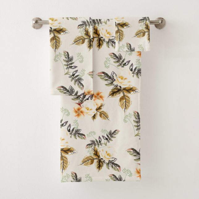 Conjunto De Toalhas Pretty Brown Floral Fall Winter Matching  (Insitu)