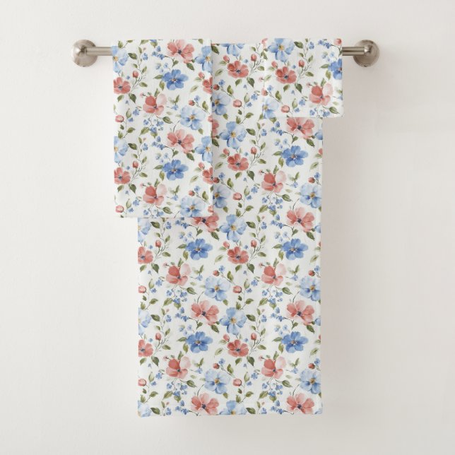 Conjunto De Toalhas Pretty Red Blue Flowers Birthday (Insitu)