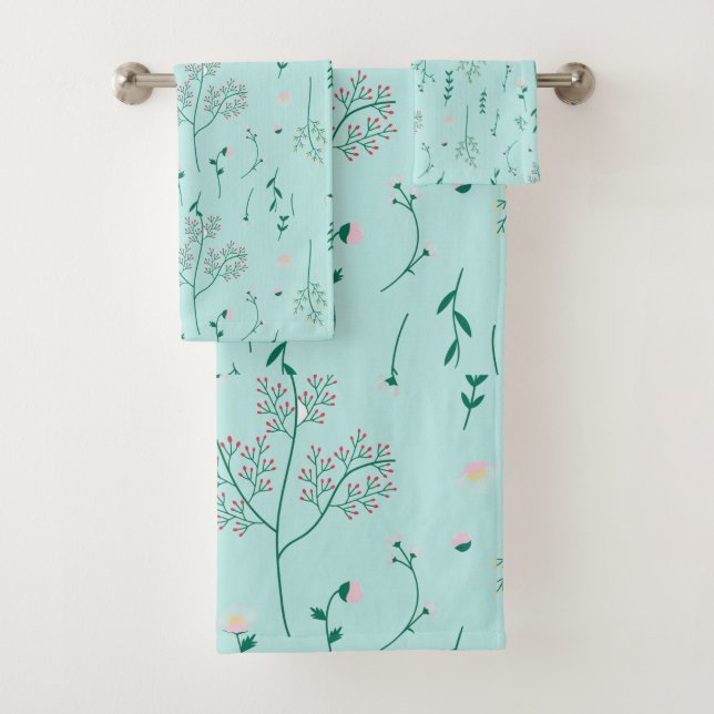 Conjunto De Toalhas Primavera Florais a azul pálido (Insitu)