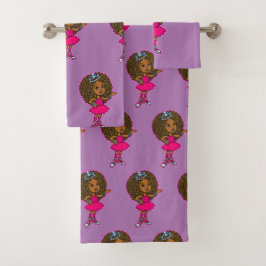 Conjunto De Toalhas Princesa pequena bonito do rosa do afro-americano